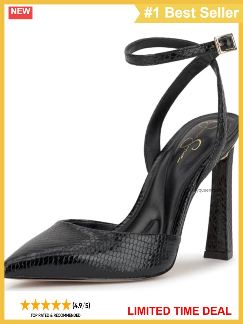Jessica Simpson Ocanna Faux Leather Pointed Toe Block Heel Ankle Strap Pumps